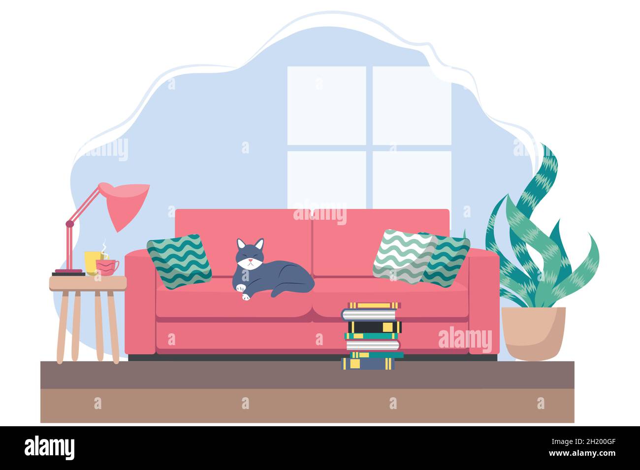 Living room with furniture. Cozy interior with sofa. Flat style Stock ...