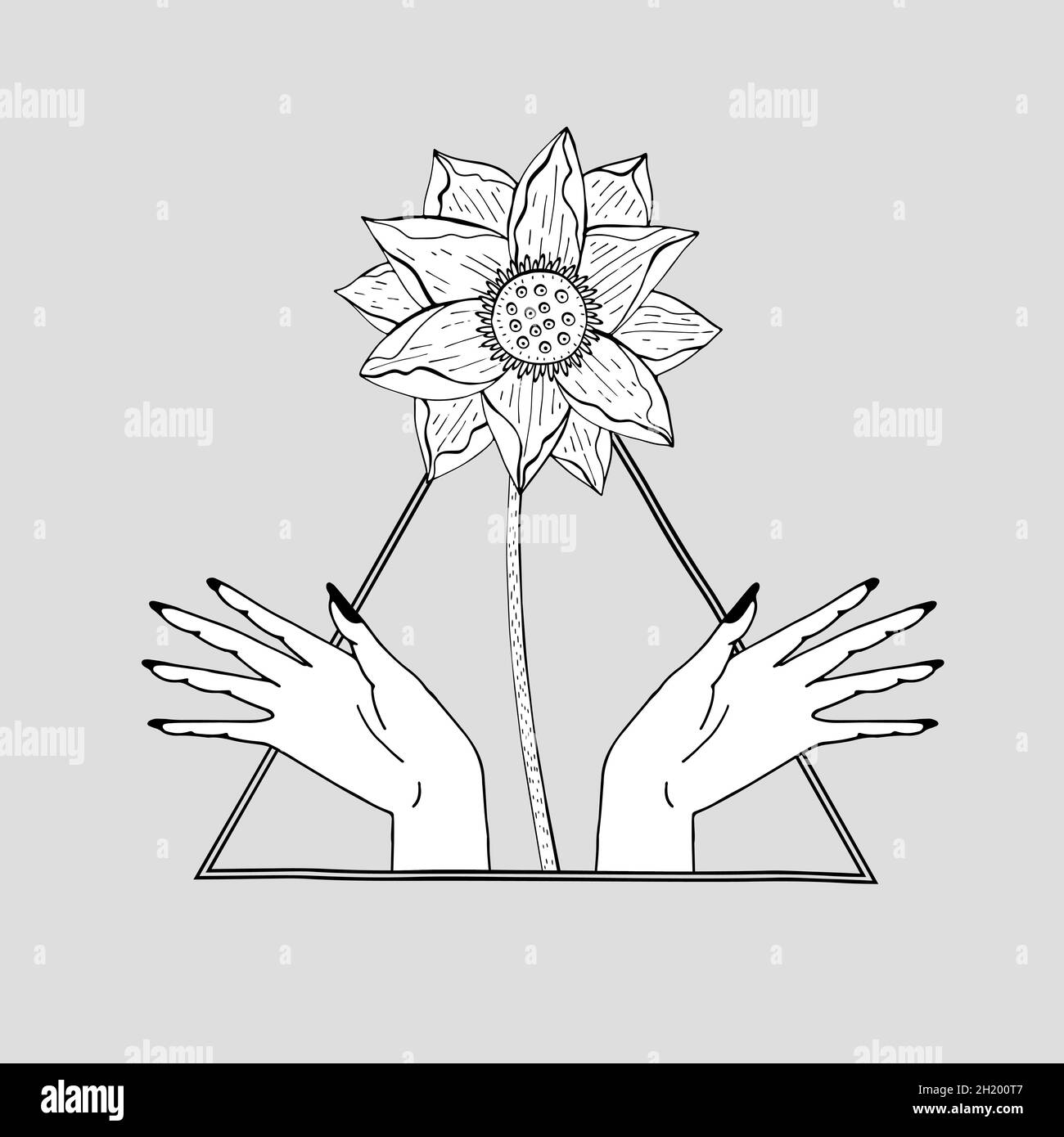 Vintage Mystic hands and lotus flower inside triangle Stock Vector ...