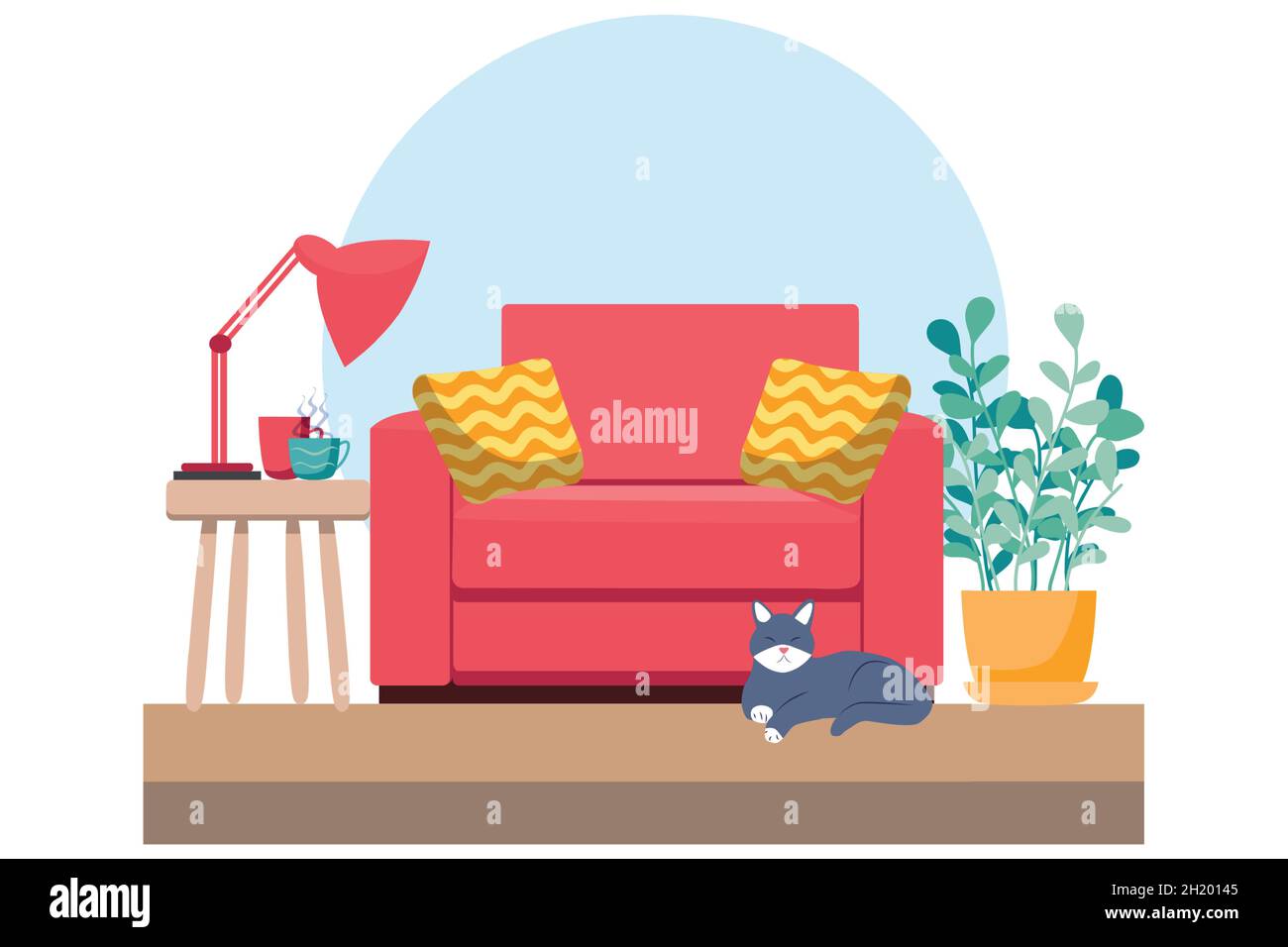 Living room with furniture. Cozy interior with sofa. Flat style Stock ...