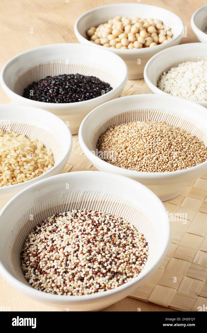 Various Types Of Grains Rice And Legumes In Bowls Stock Photo Alamy