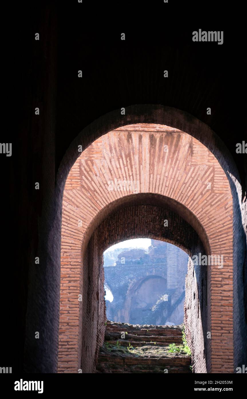 Interior of the Roman Colosseum in Italy. Stock Photo