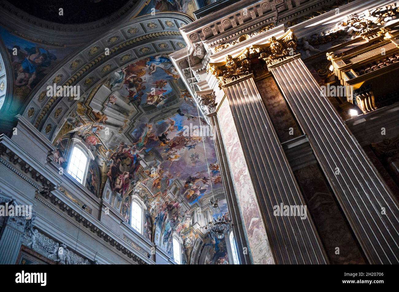 St. Ignatius in Rome painted dome and fluted Corinthian pilasters, Italy. Stock Photo