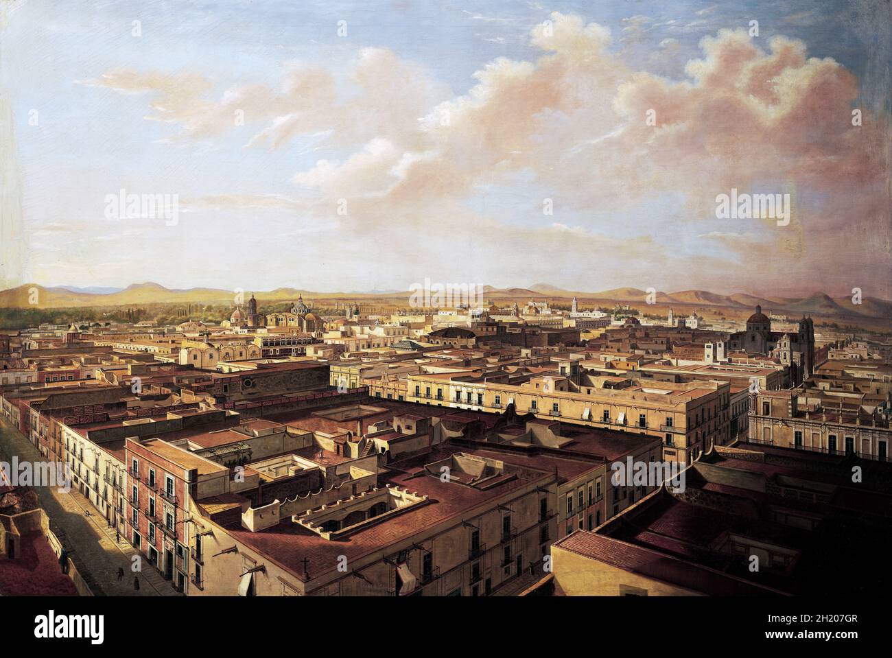 View Northwest over Mexico City by Pietro Gualdi, oil on canvas, 1842 Stock Photo