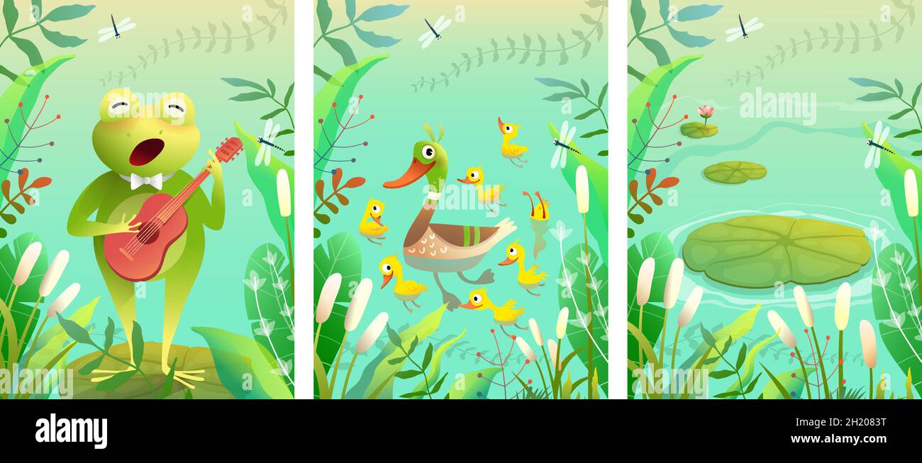 Lake or Swamp Wildlife Cute Cartoons for Kids Stock Vector Image & Art -  Alamy