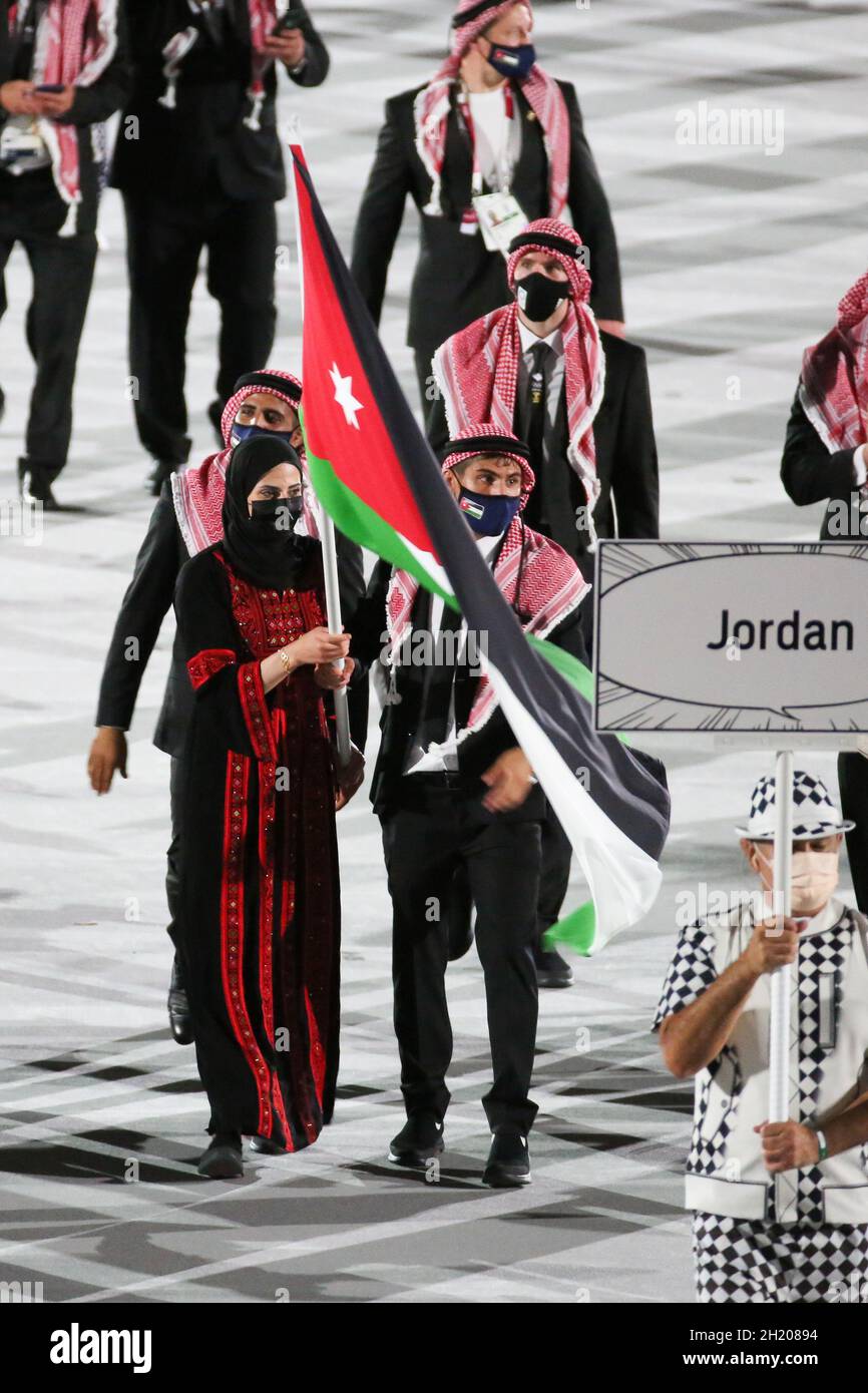 JULY 23rd, 2021 - TOKYO, JAPAN: Jordan's flag bearers Julyana Al-Sadeq
