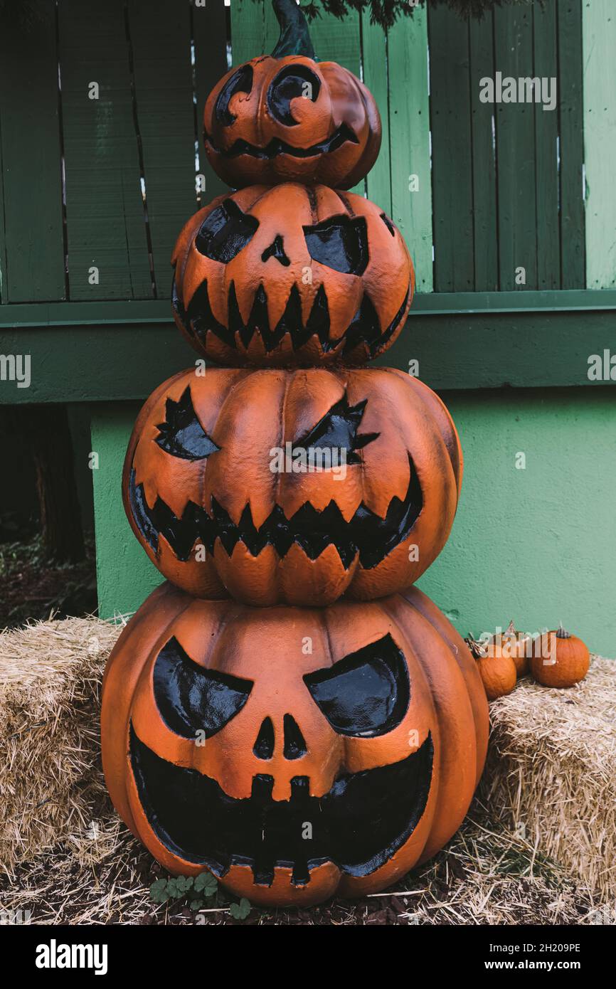 Three halloween jack lantern pumpkins hi-res stock photography and ...