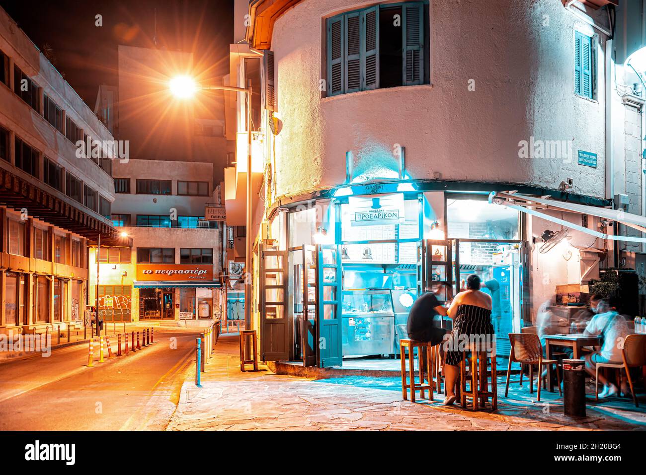 Limassol, Cyprus - July 27 2019: People sitting at kebab house in old town Stock Photo