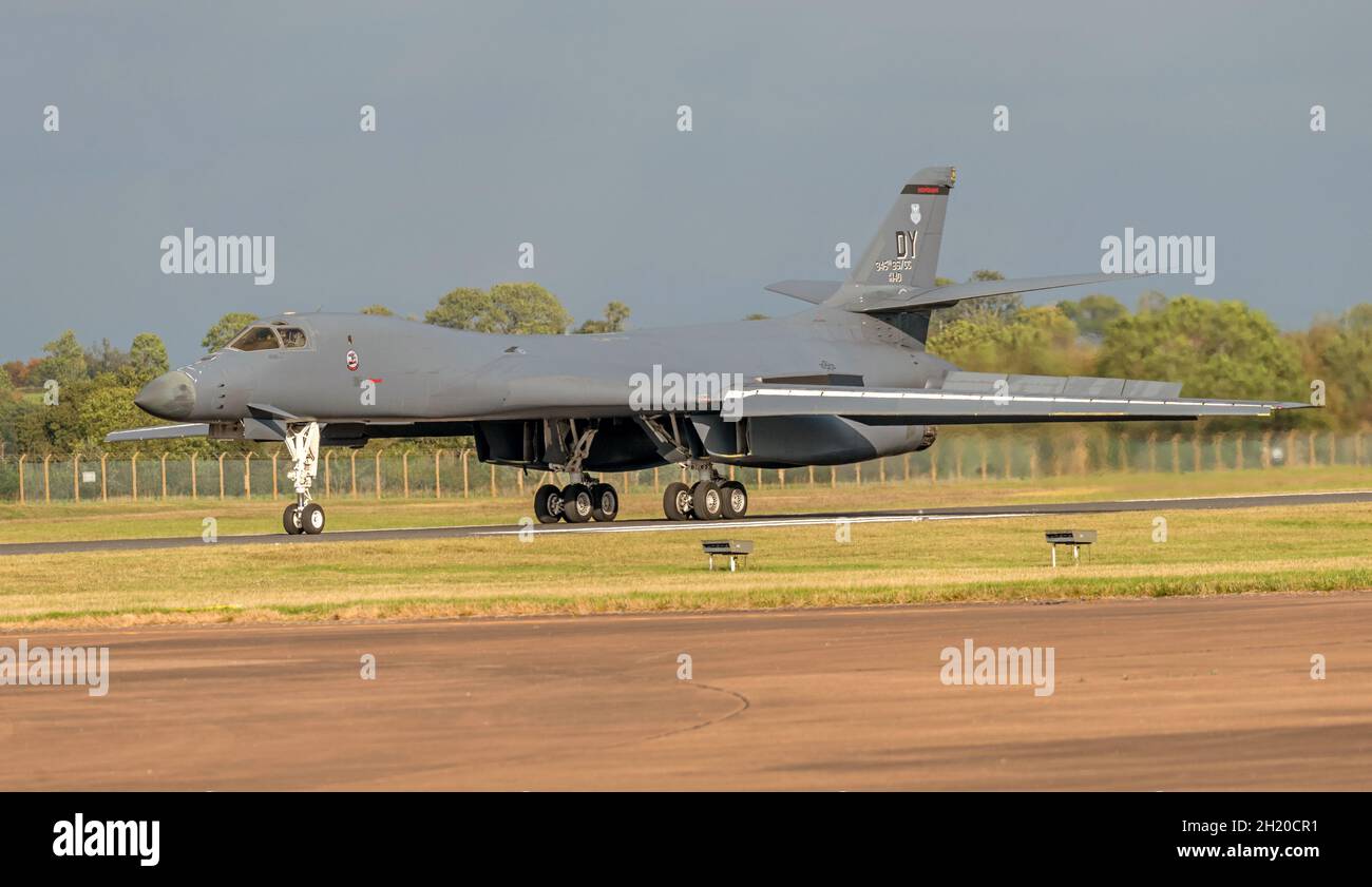 B1 Lancer Aircraft deployed from Dyess, AFB, to RAF Fairford as part of Bomber Task Force Europe. The aircraft are from the 9th Expeditionary Bomb Squ Stock Photo