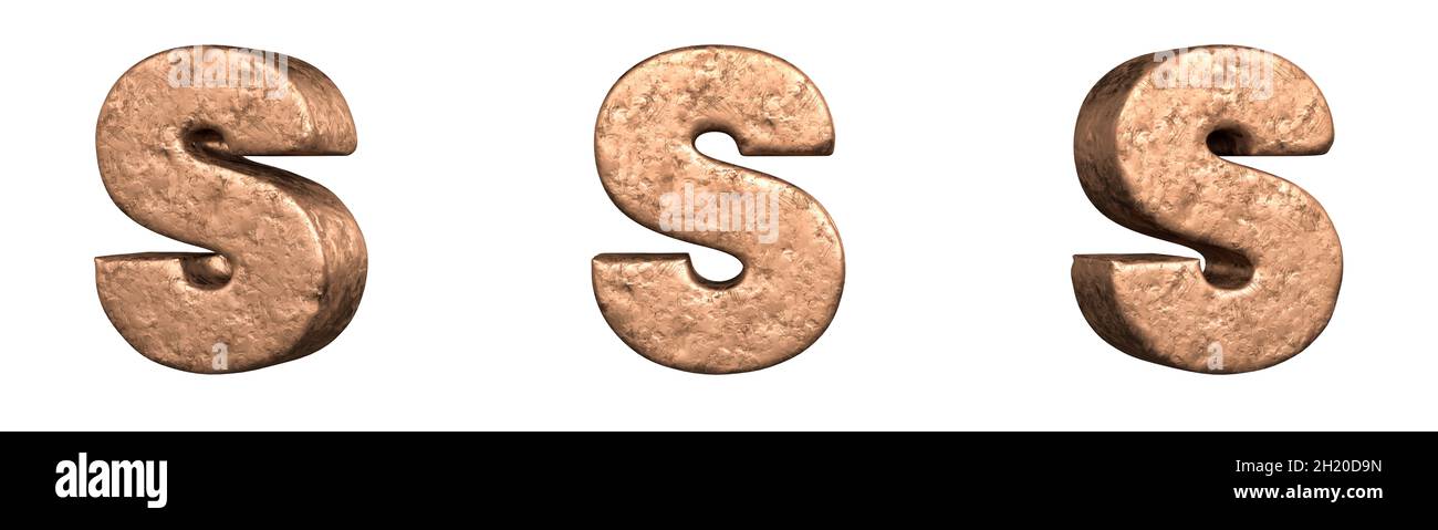 Letter S from Copper letters alphabet collection set. Isolated. 3D Rendering Stock Photo