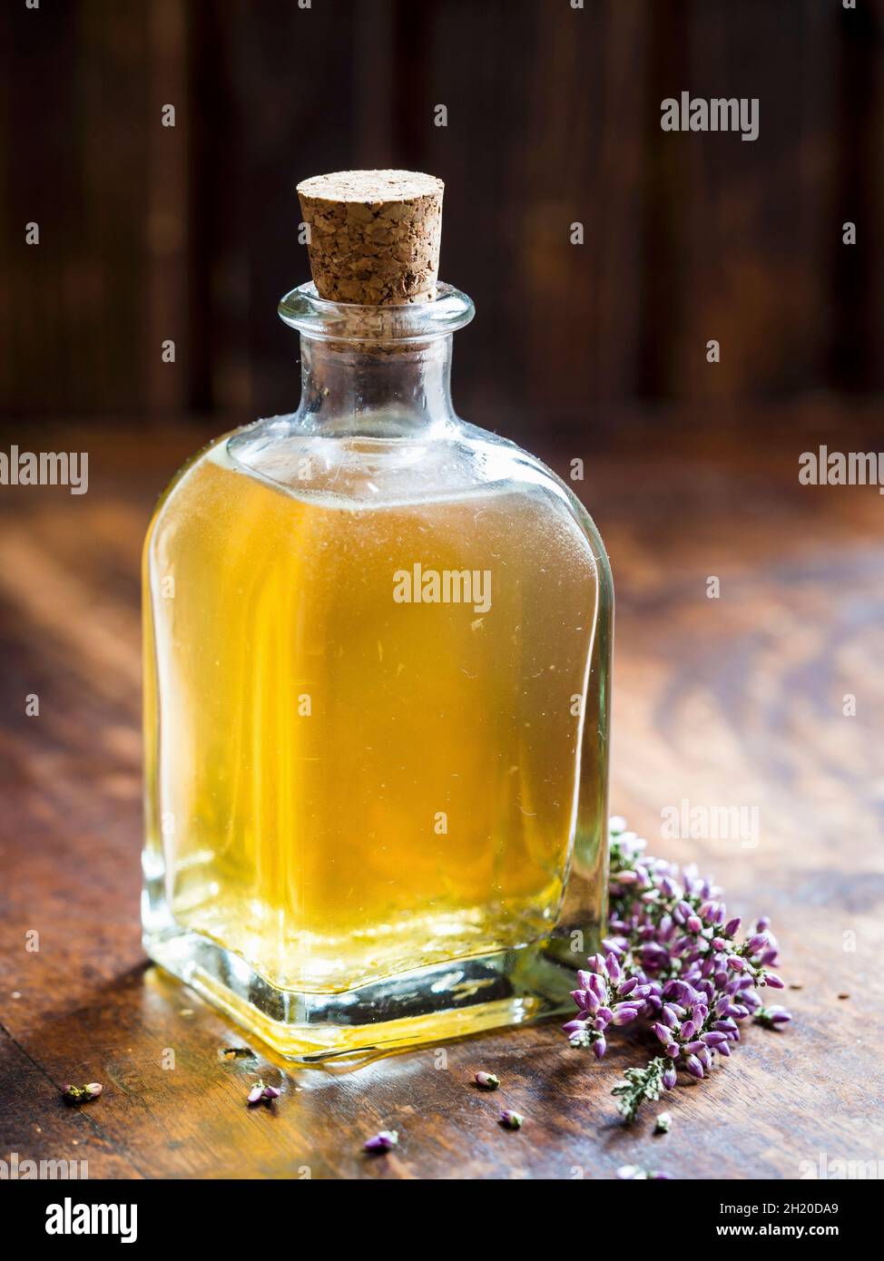 Homemade diy lavender and field horsetail (equisetum arvense) facial toner in a glass bottle Stock Photo