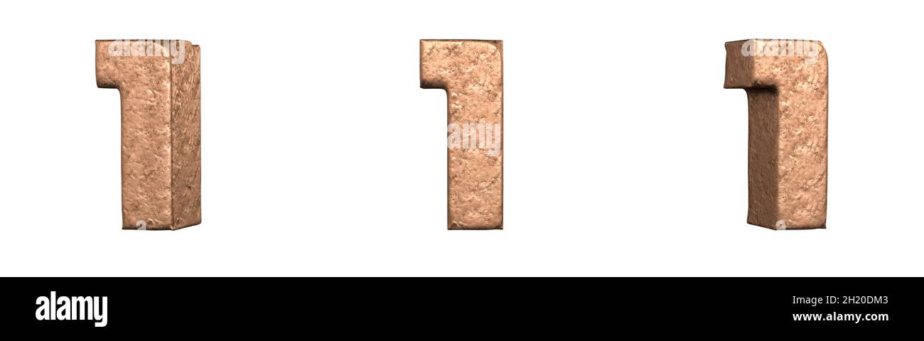 Number 1 (One) from Copper numbers collection set. Isolated. 3D ...