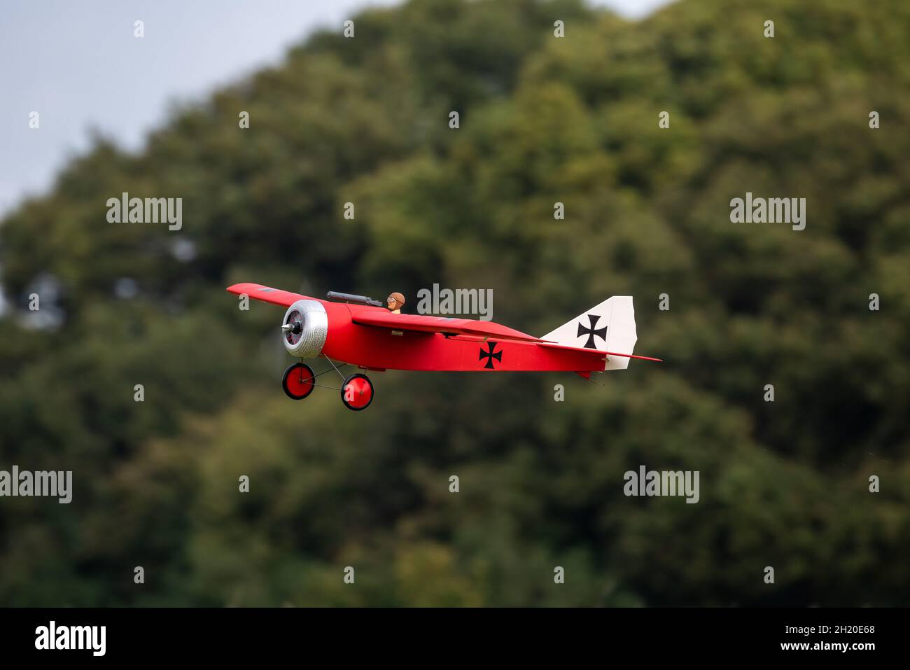 Fokker Eindecker fighter RC model at the Basingstoke Model Aero Club, Basingstoke, UK Stock Photo