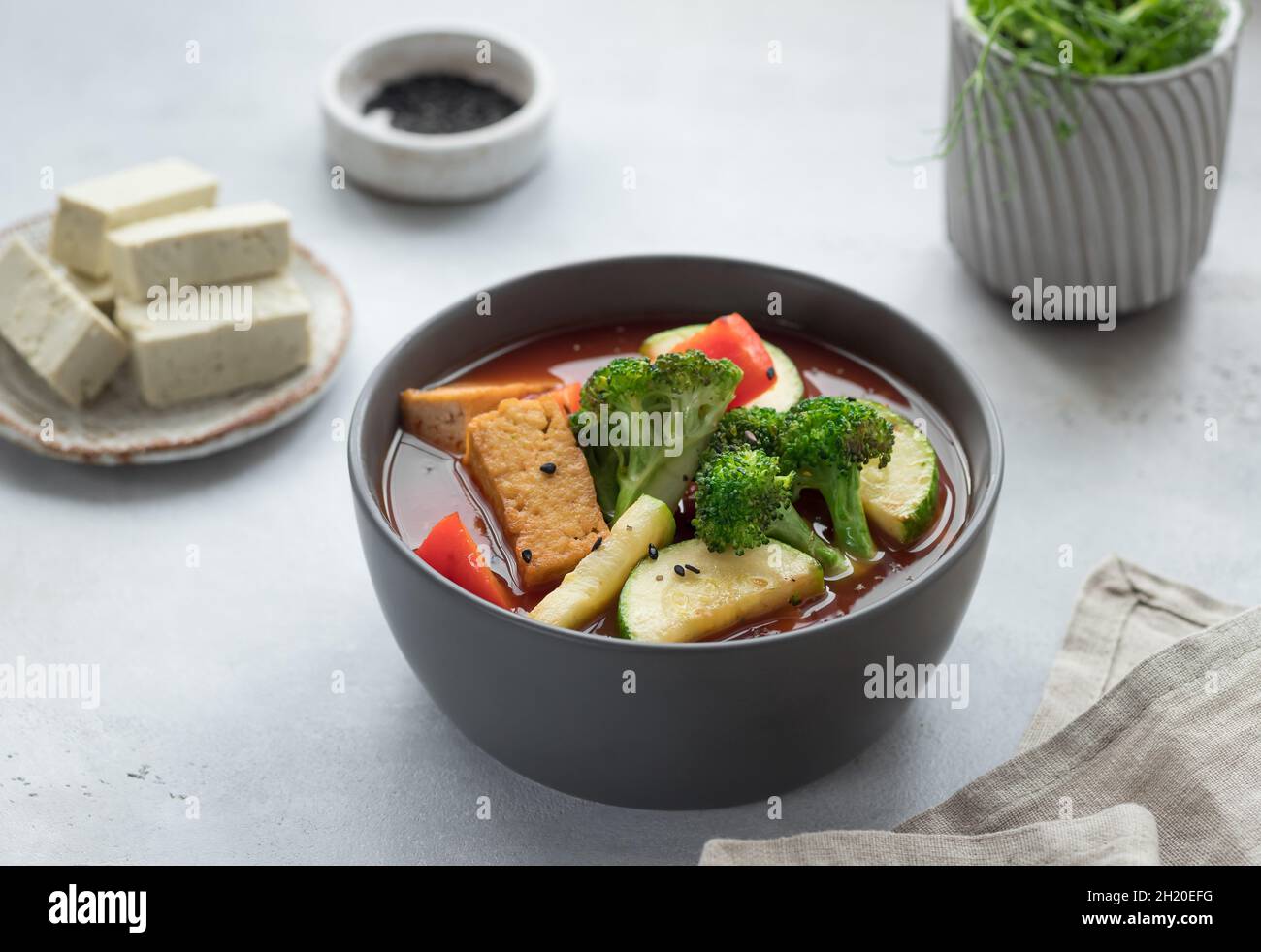 Tomato soup with tofu cheese and vegetables Stock Photo Alamy