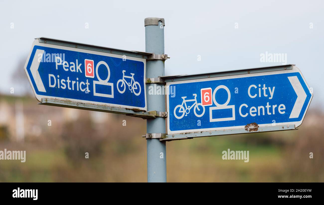 Peak District sign post, Sheffield, England Stock Photo