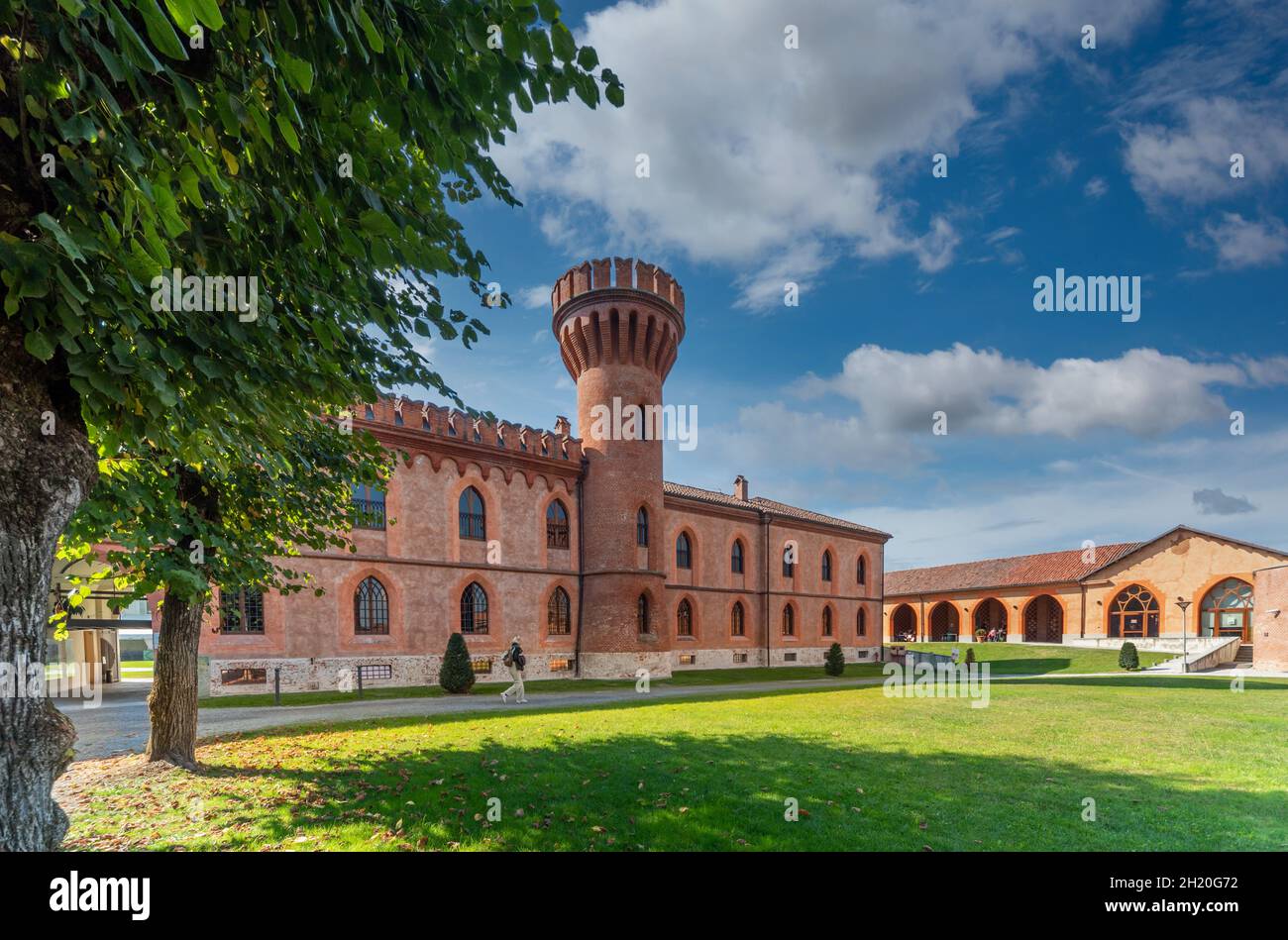 Pollenzo, Bra, Piedmont, Italy - October 12, 2021: Building and park of University of Gastronomic Sciences in the ancient castle of King Vittorio Stock Photo