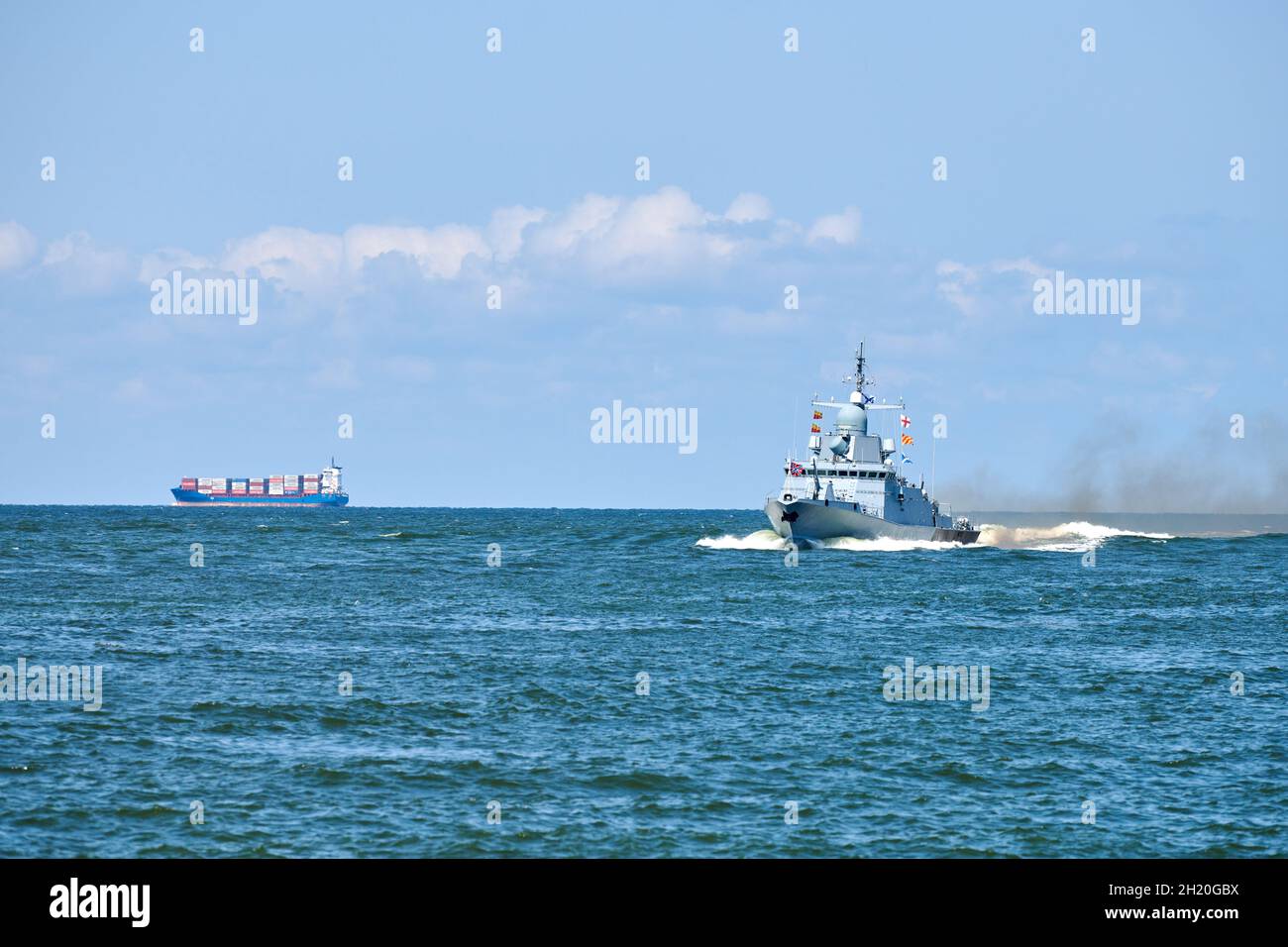 Large missile boat during naval exercises and parade, guided missile ...