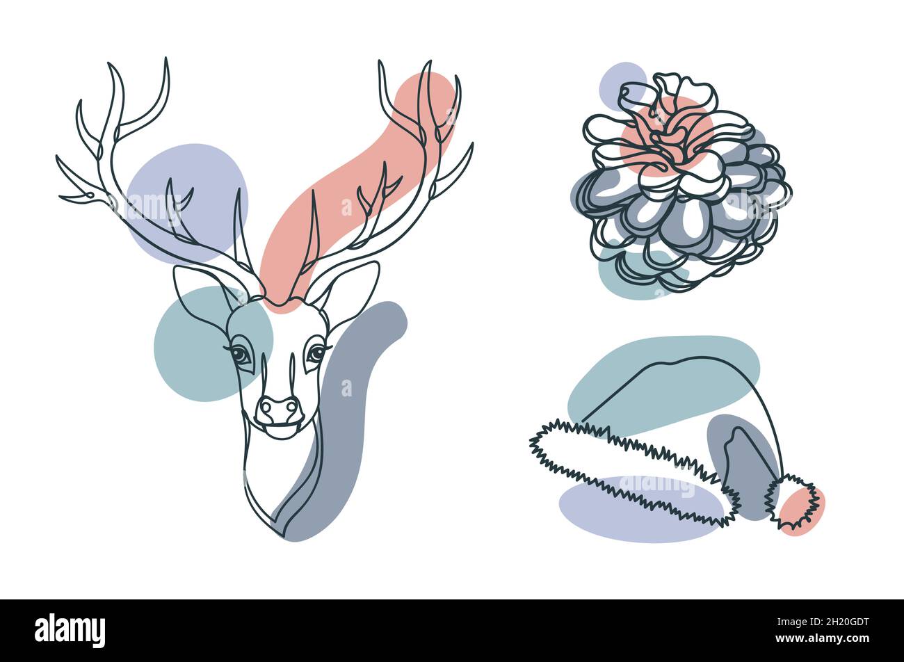 Christmas deer in a hand drawn linear style. Stock Vector