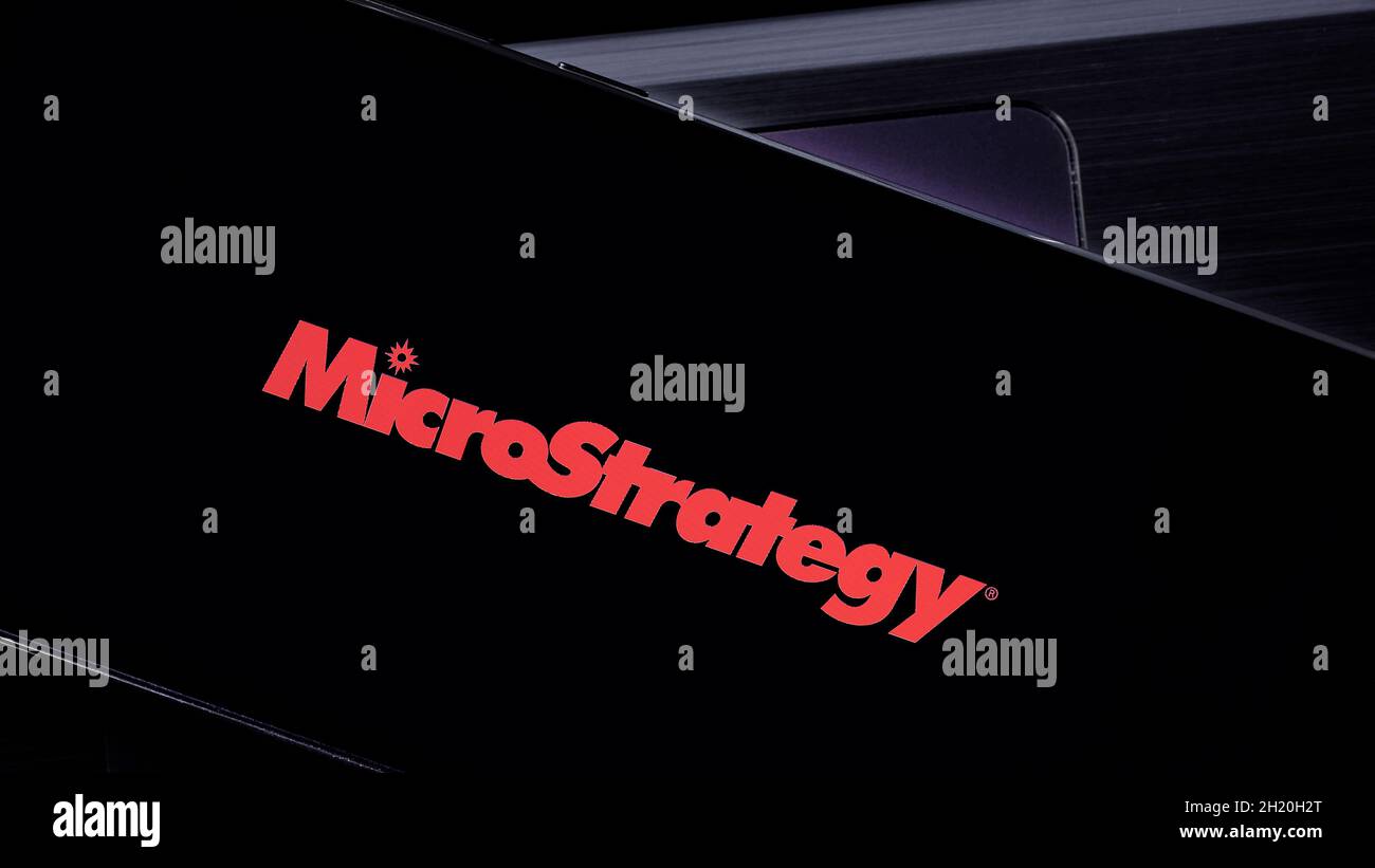 MicroStrategy editorial. Illustrative photo for news about MicroStrategy - a company that provides business intelligence (BI) and mobile software Stock Photo