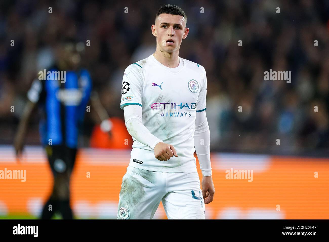 BRUGGE, BELGIUM - OCTOBER 19: Phil Foden of Manchester City during the Group A - UEFA Champions League match between Club Brugge KV and Manchester City at Jan Breydelstadion on October 19, 2021 in Brugge, Belgium (Photo by Jeroen Meuwsen/Orange Pictures) Stock Photo