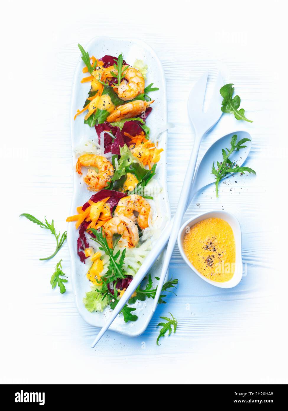 Summer salad with shrimp Stock Photo