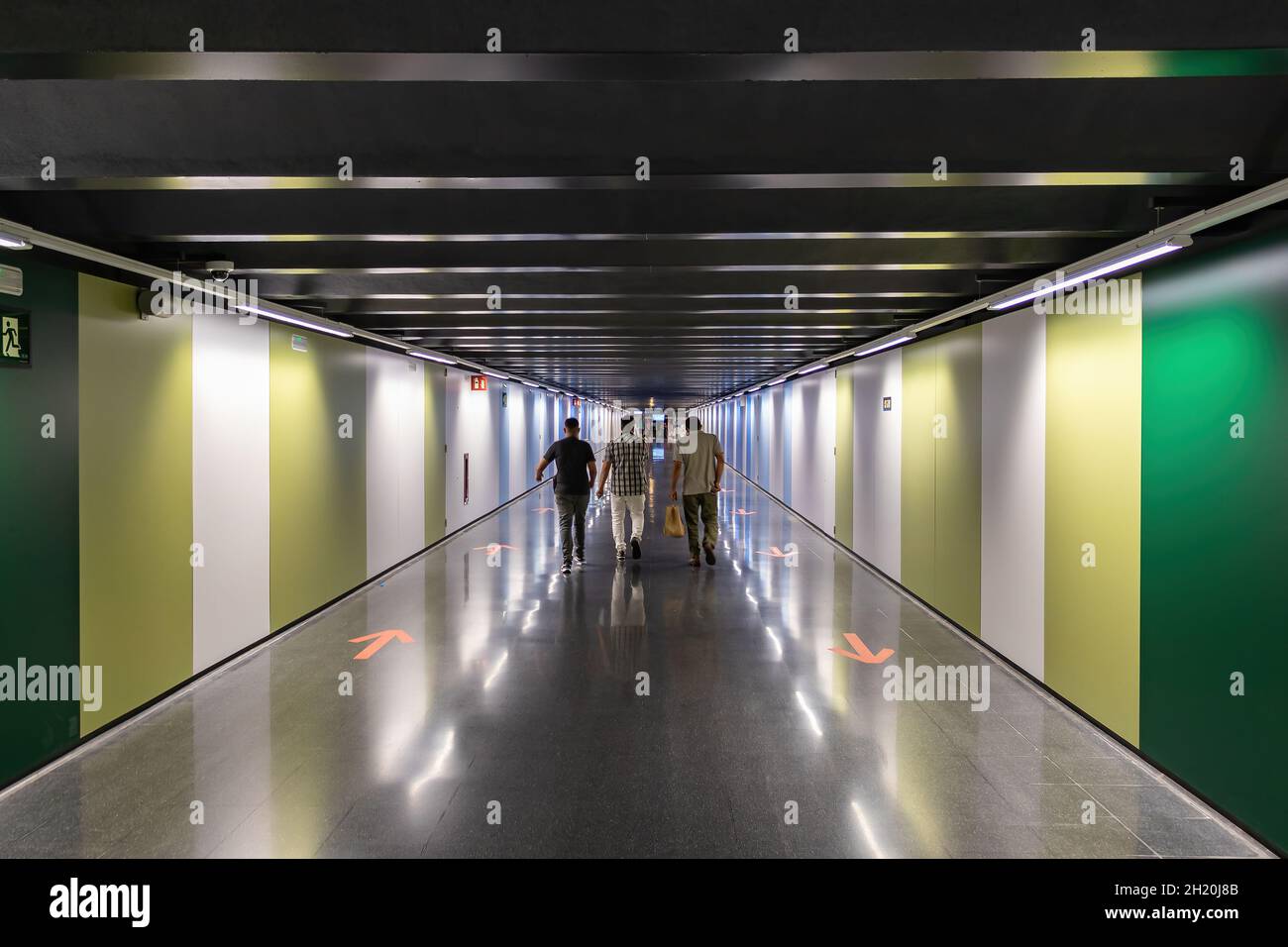 walking inside a corridor of a subway station Stock Photo