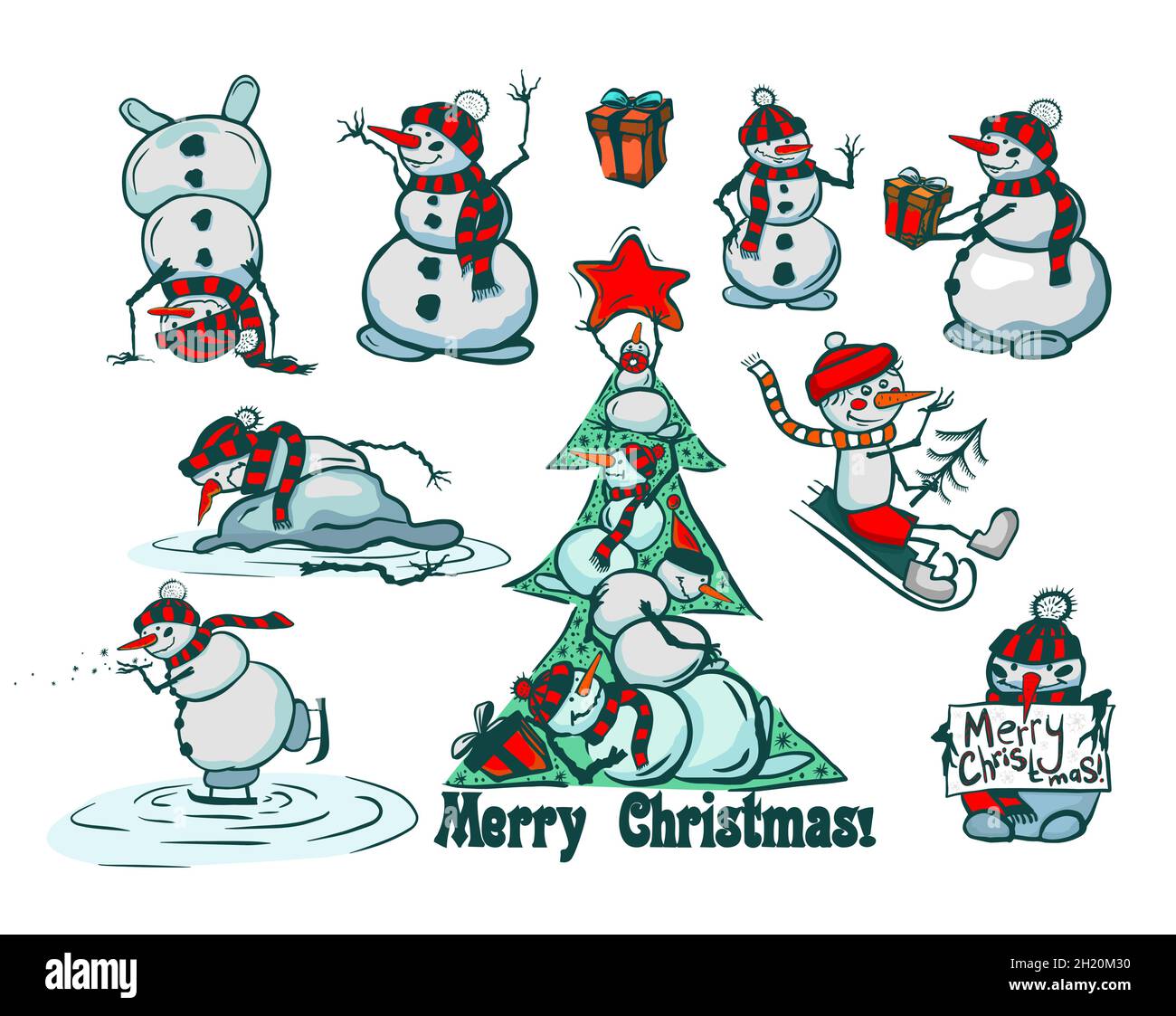 A set of cute snowmen. Vector illustration Stock Vector Image & Art - Alamy