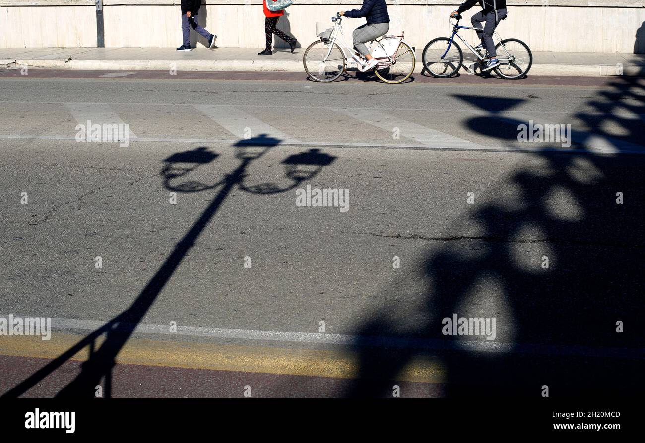 Pescara, Italy. Shadow of street light on the Ponte Risorgimento. Stock Photo