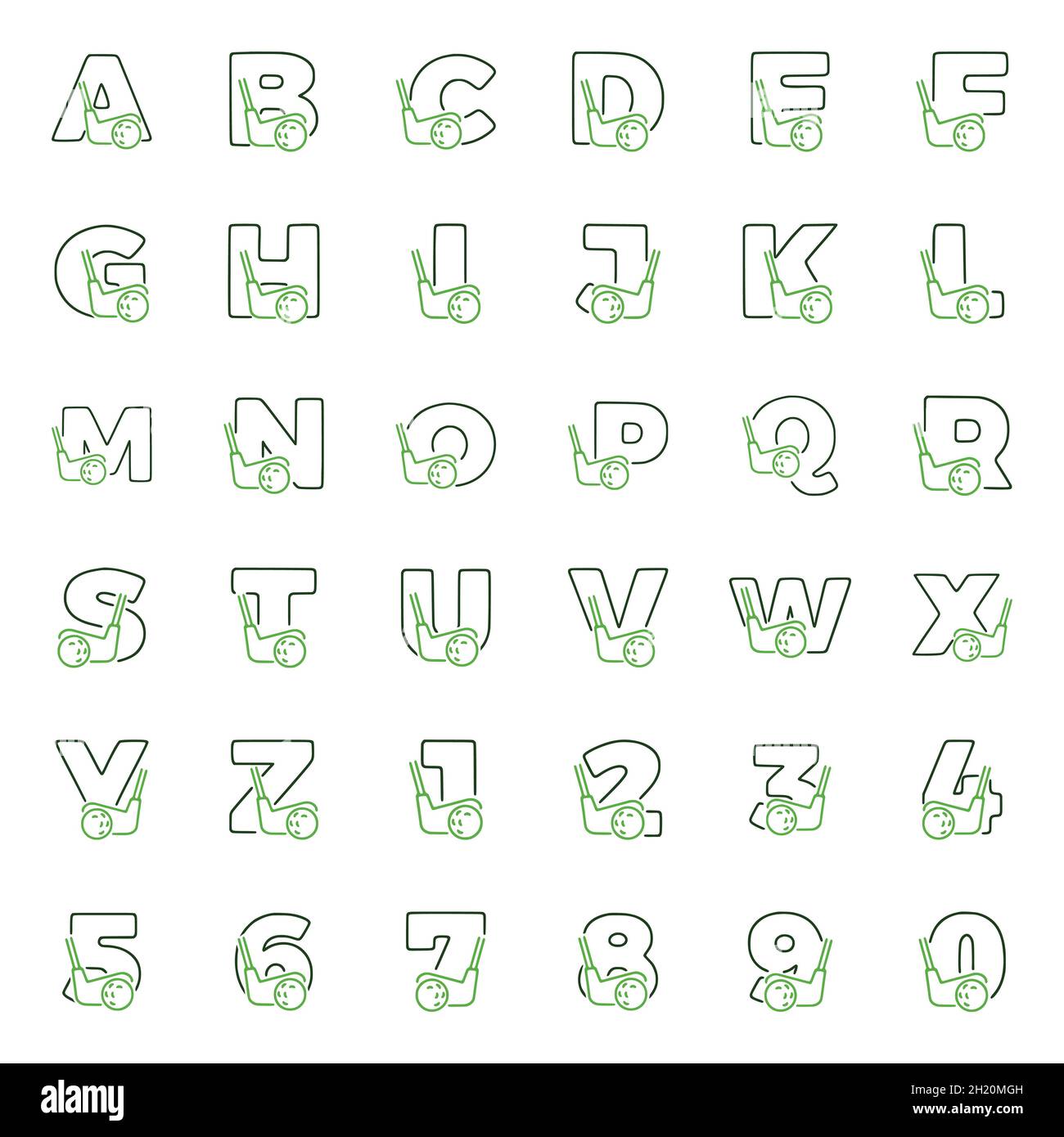 Golf letters and numbers set. Golf Club logo, emblems or initial design