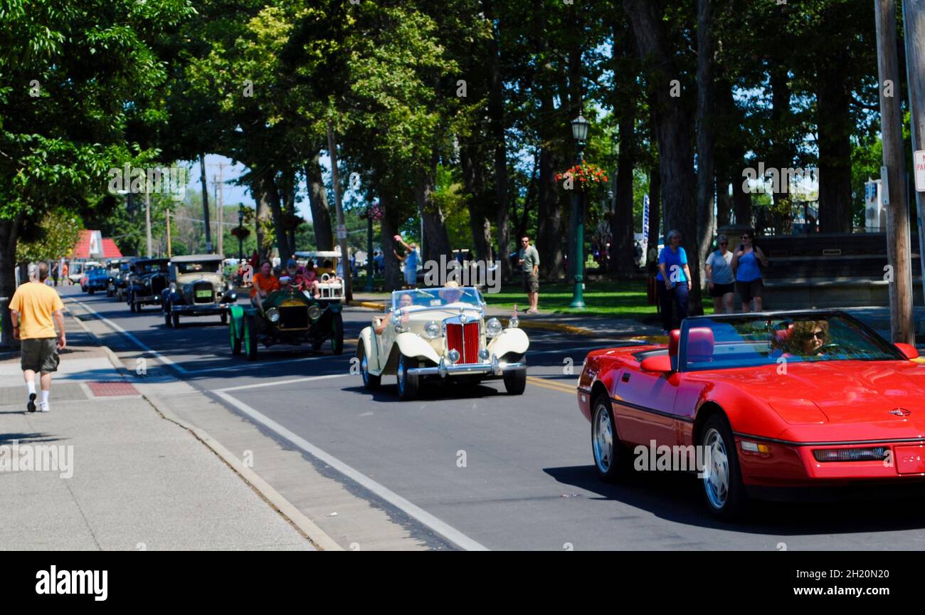 Old car parade in northern Ohio Stock Photo