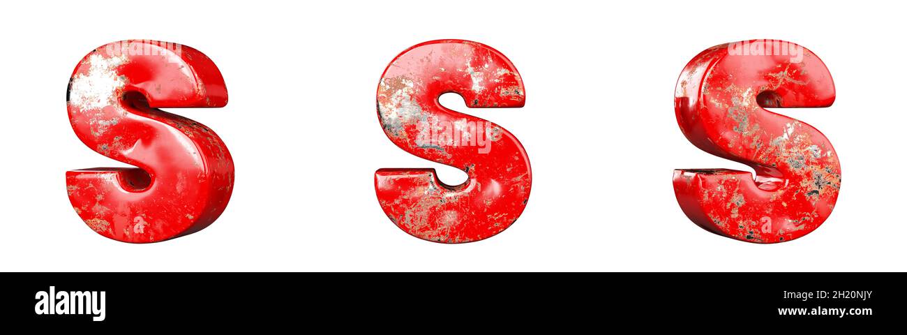 Letter S from Red scratched metallic letters alphabet collection set. Isolated. 3D Rendering Stock Photo