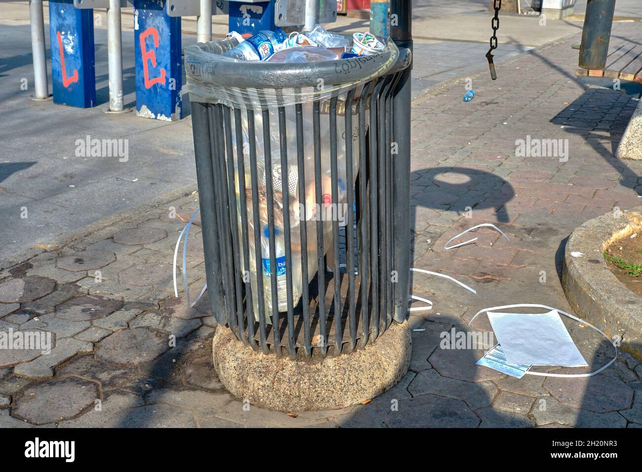 Fully filled rubbish bin in istanbul kadikoy. Some of them standing on ...