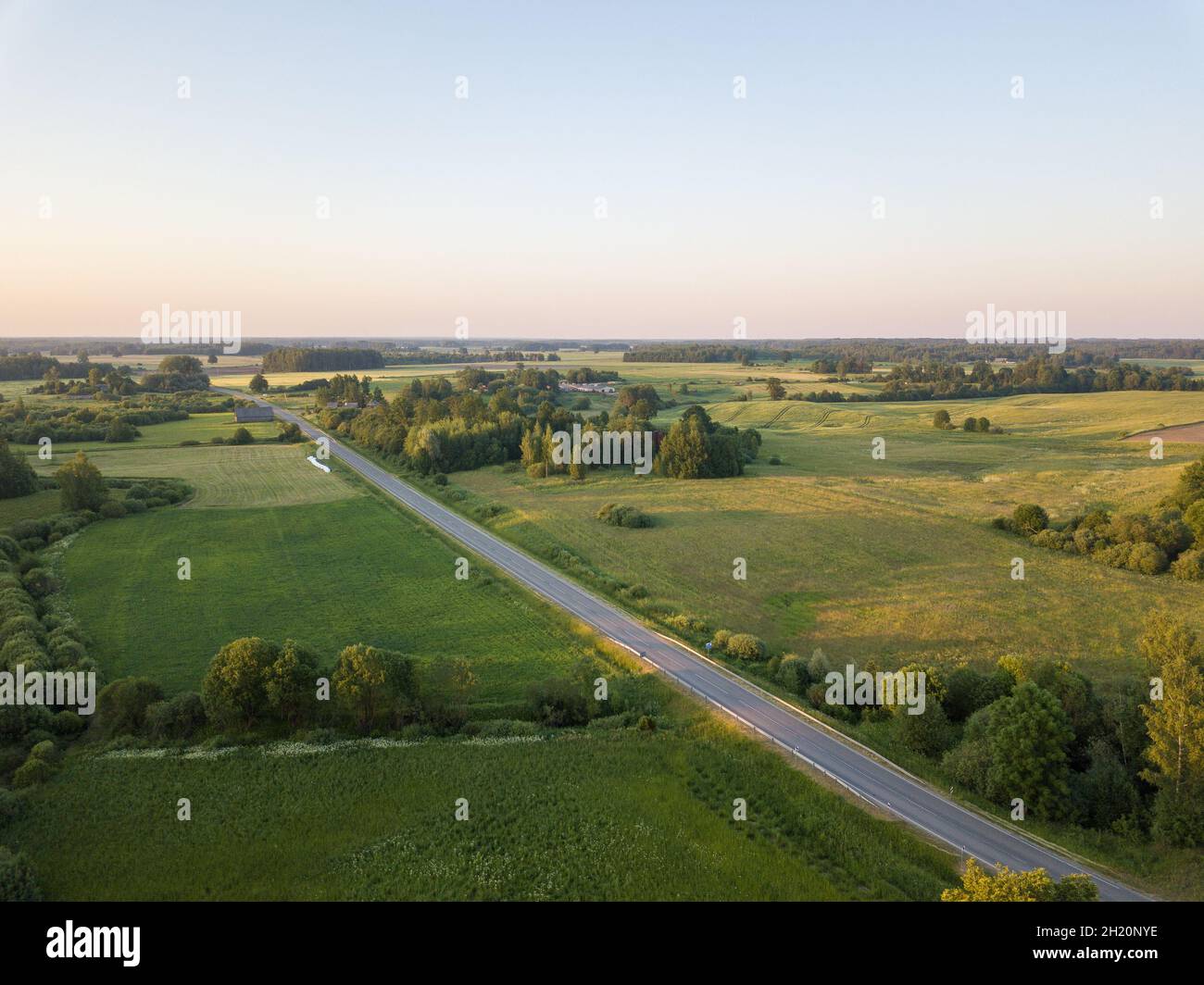 Contryside Rouds countryside roads in autumn colors with sunset light. drone image above ...