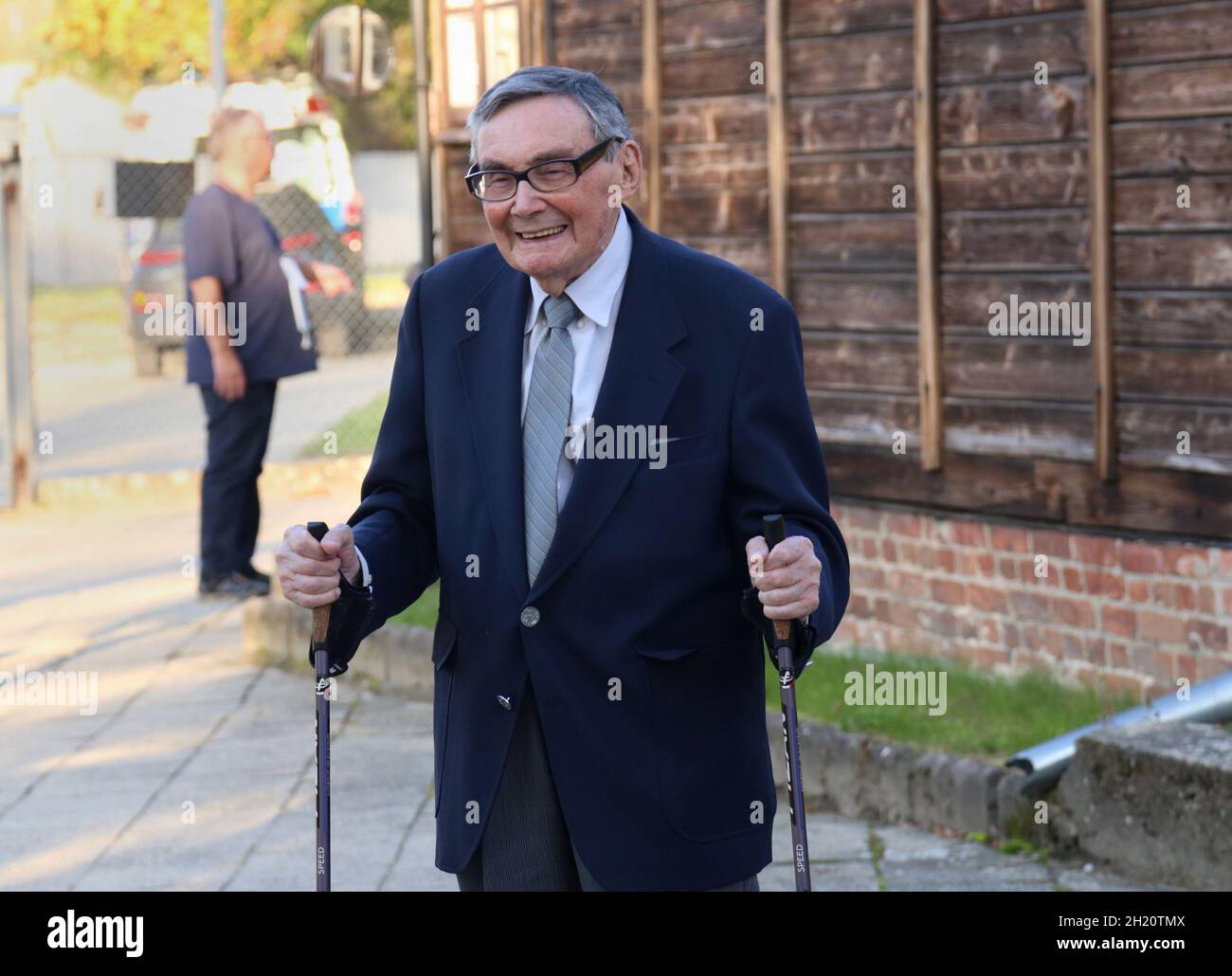 Oswiecim. Poland. Marian Turski,  the president of the International Auschwitz Committee, Holocaust survivor and former Auschwitz-Birkenau inmate. Stock Photo