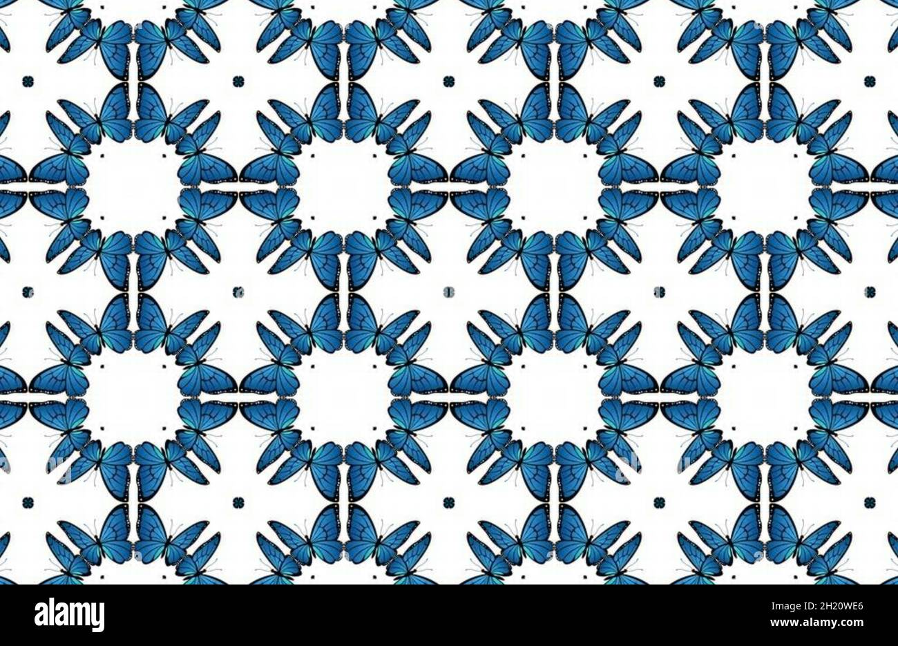 Illustration of a creative seamless pattern of blue butterflies against ...
