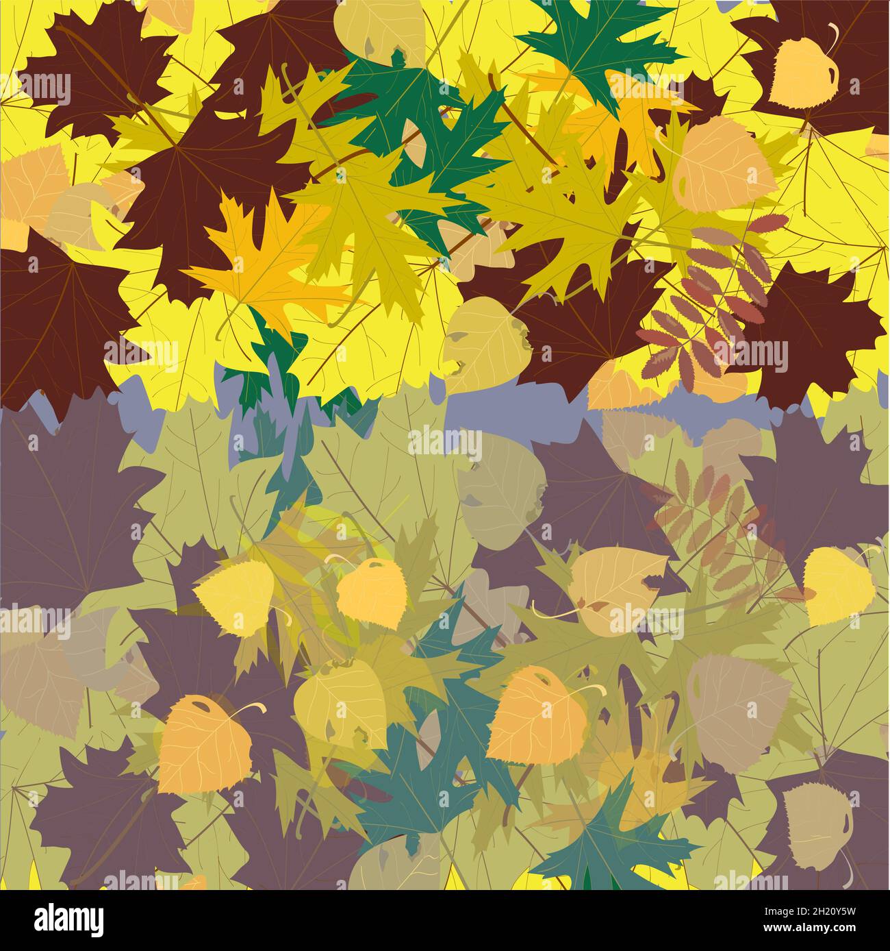 reflection of autumn leaves in water Stock Vector