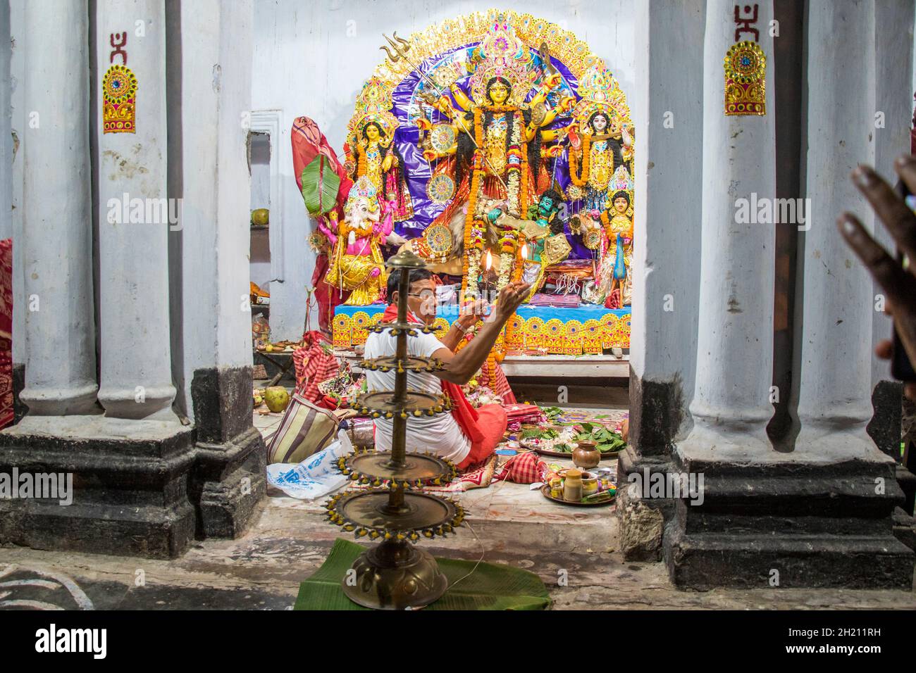 Sandhi Puja is performed till the end of Ashtami and the period after Navami begins. Stock Photo