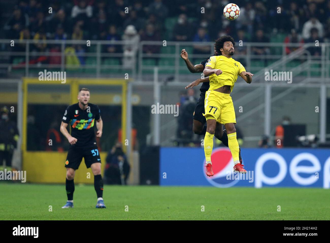Bruno Felipe Souza da Silva of FC Sheriff Tiraspol  controls the ball during the Uefa Champions League Group D  match between FC Internazionale and FC Sheriff Tiraspol at Stadio Giuseppe Meazza on October 19, 2021 in Milan, Italy . Stock Photo
