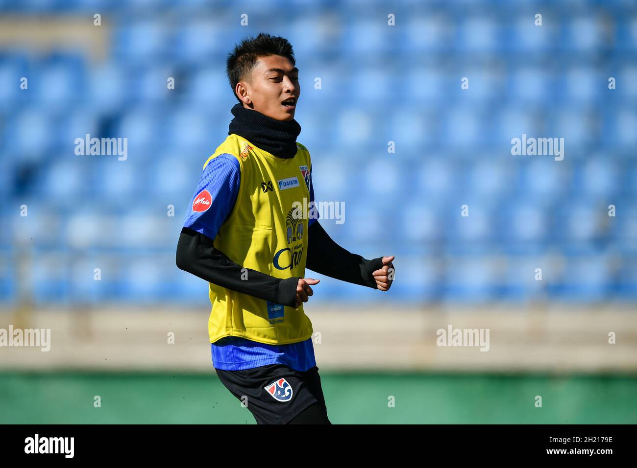 Ulaanbaatar, Mongolia. 19th Oct, 2021. Korawich Tasa of Thailand U-23 seen in action during the AFC U23 Asian Cup Uzbekistan 2022 qualifying round Group J at Nation Sports Stadium in Ulaanbaatar. (Photo by Amphol Thongmueangluang/SOPA Images/Sipa USA) Credit: Sipa USA/Alamy Live News Stock Photo