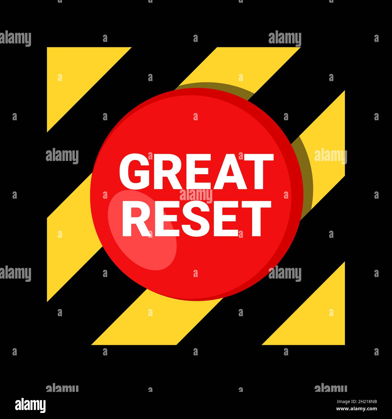 Great reset red button with text. Radical change, transition