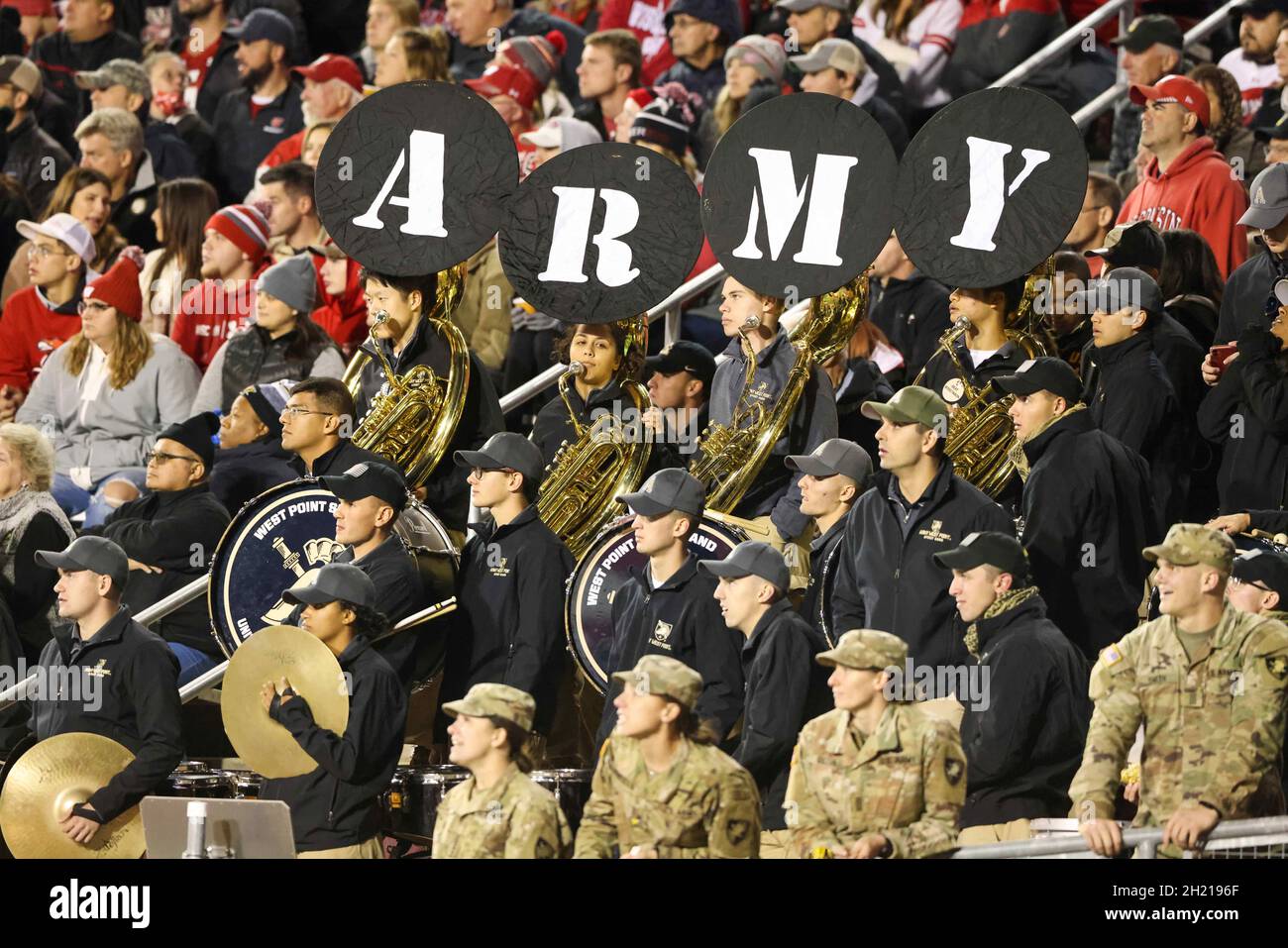 Madison, WI, USA. 16th Oct, 2021. Army Black Knights band during the NCAA Football game between the Army Black Knights and the Wisconsin Badgers at Camp Randall Stadium in Madison, WI. Darren Lee/CSM/Alamy Live News Stock Photo