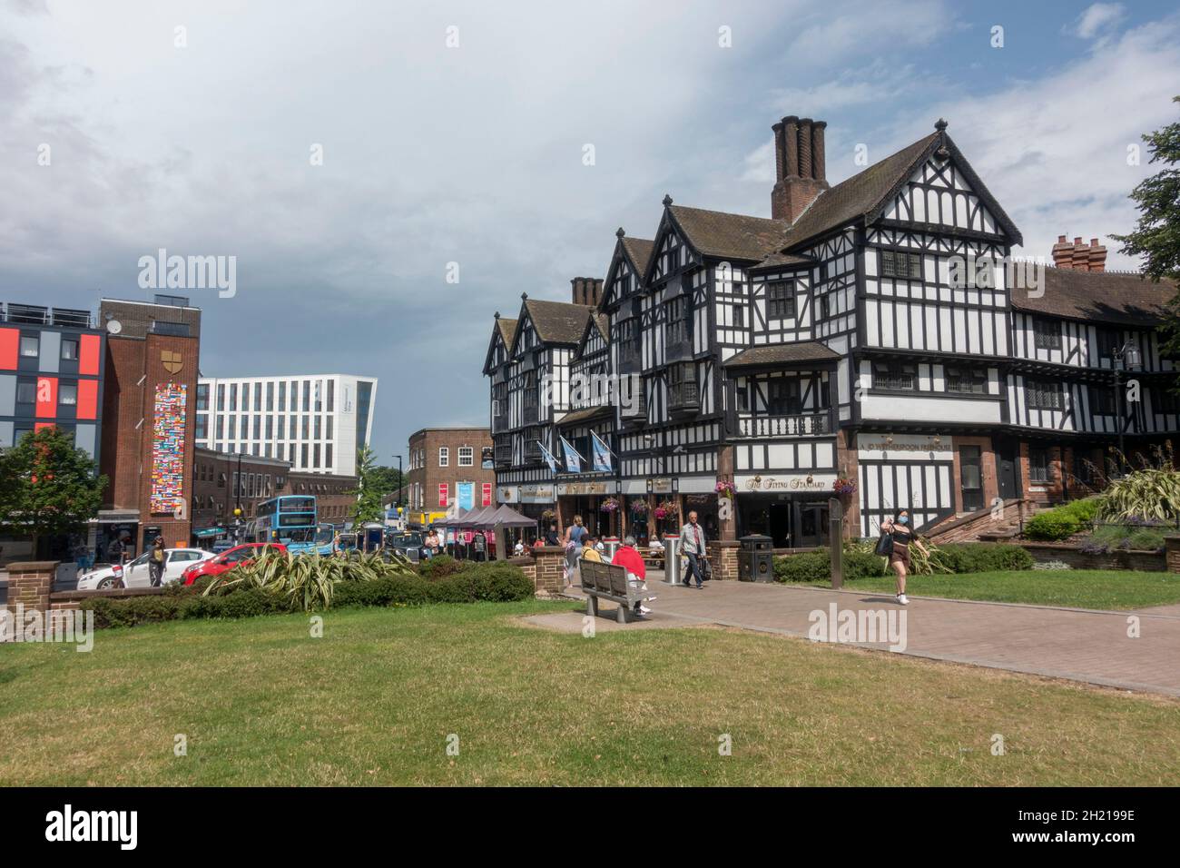 General view along Trinity Street towards The Flying Standard Wetherspoons public house, Coventry, West Midlands, UK. Stock Photo