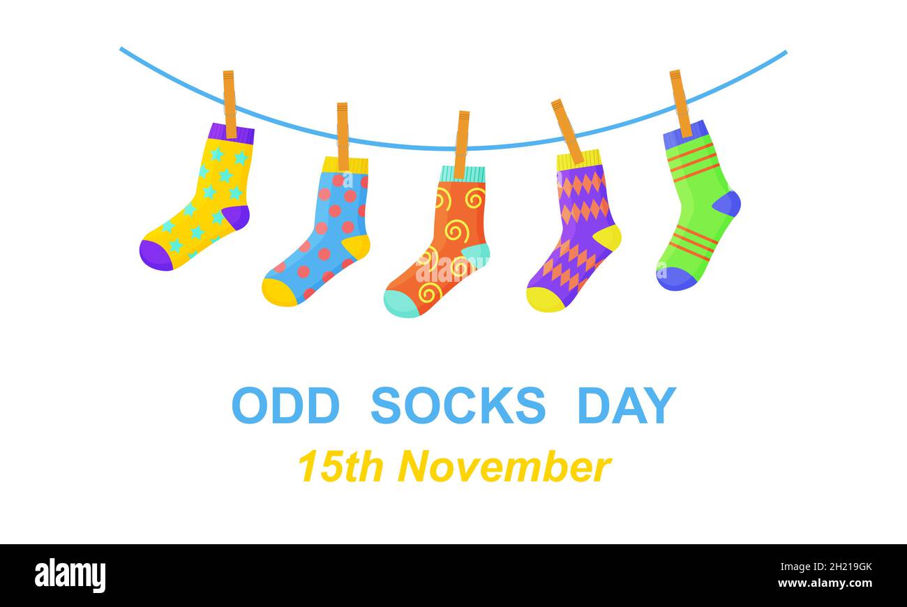 Odd socks day. Anti bullying week banner. Different colorful odd socks  hanging on the rope. Vector cartoon illustration Stock Vector Image & Art -  Alamy