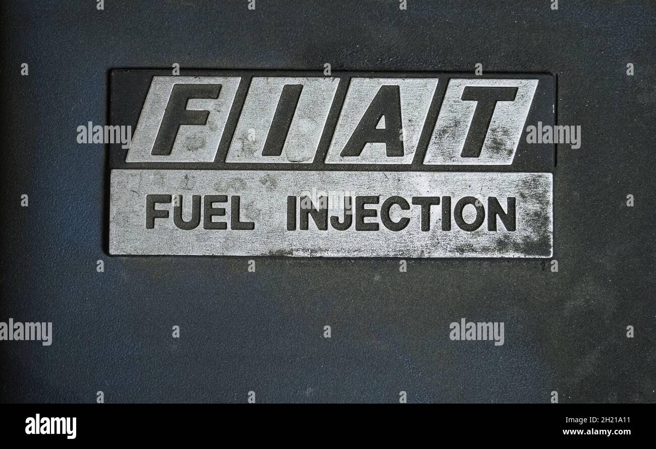 Fuel Injection Flags TURIN, ITALY - CIRCA SEPTEMBER 2021: Fiat fuel injection engine sign ...