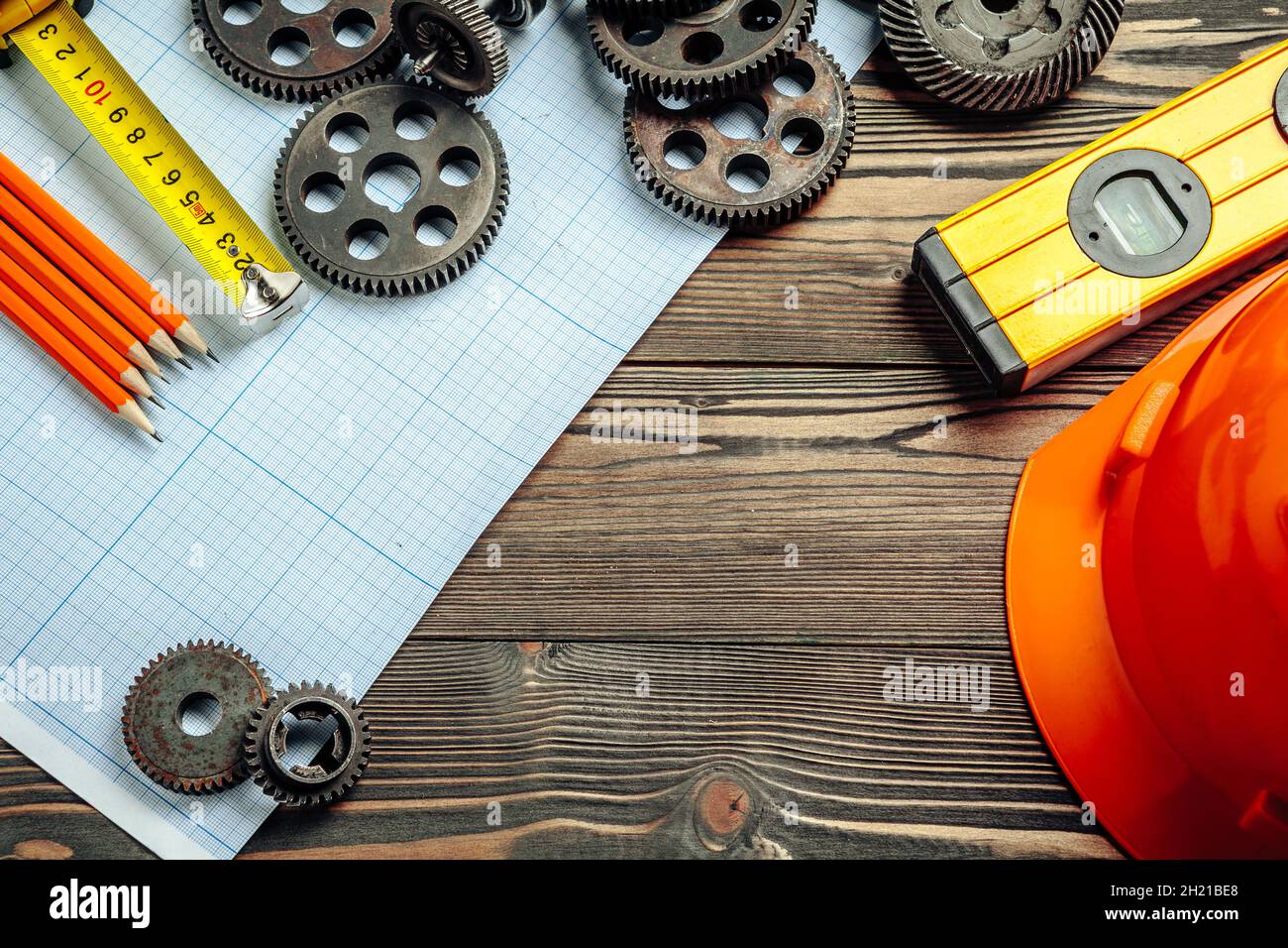Car engineering tools top view on graph paper Stock Photo
