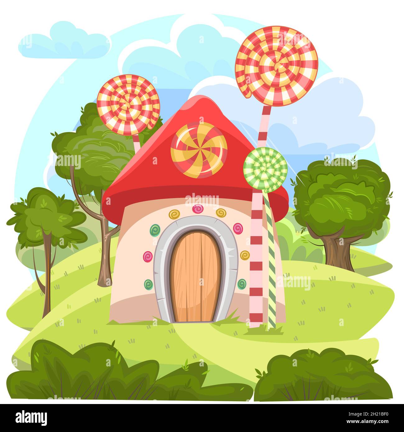 Sweet home vector, caramel fairy house. Illustration in cartoon style flat design. Summer cute landscape. Picture for children isolated on white Stock Vector Image & Art - Alamy Sweet home vector, caramel fairy house. Illustration in cartoon style flat design. Summer cute landscape. Picture for children isolated on white Stock Vector Image & Art - Alamy