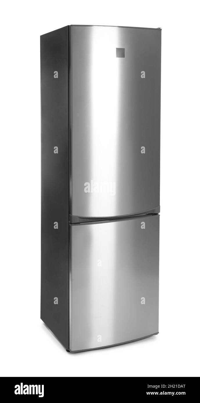 Modern double door refrigerator on white background Stock Photo Alamy