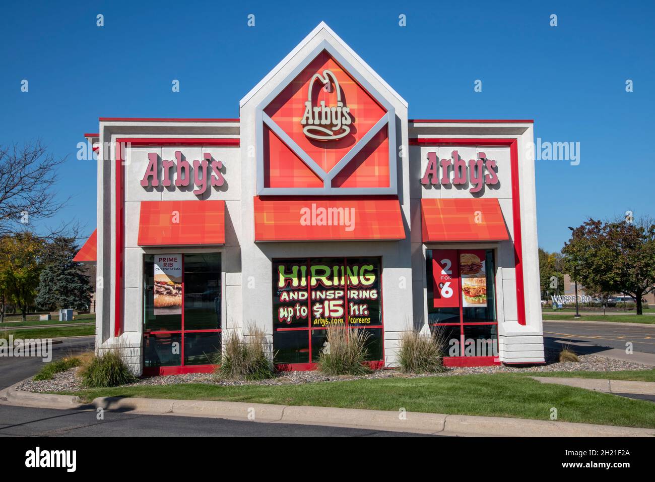 Plymouth, Minnesota. Arby's restaurant with a hiring sign in the window