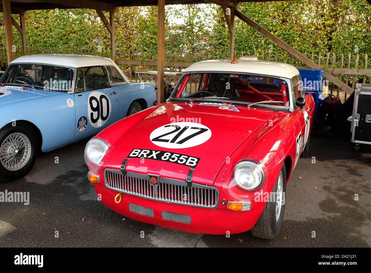 October 2021 - MGB's in the paddock at the covid delayed Goodwood Members Meeting 78. Stock Photo