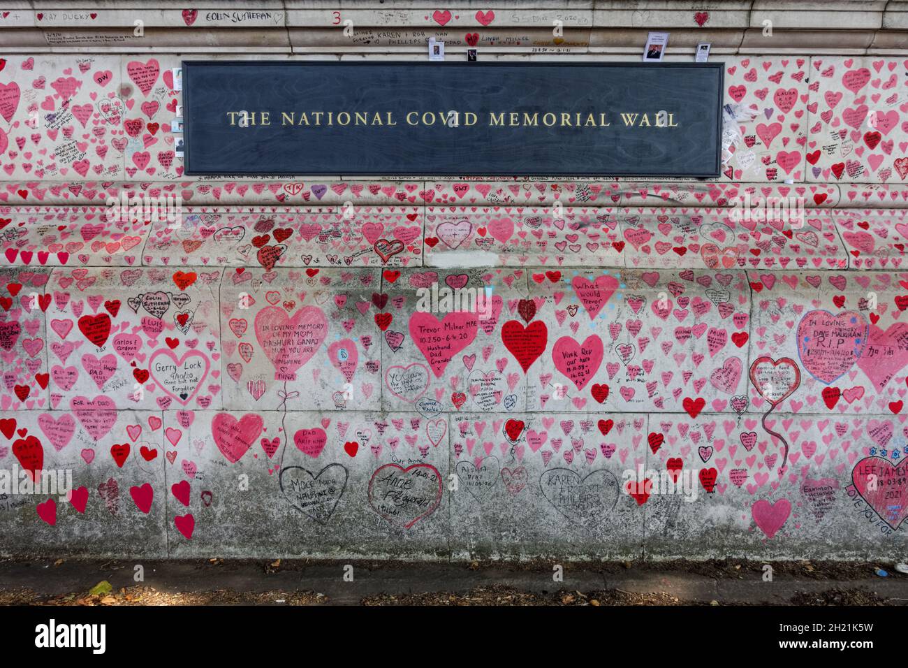 Section of the National Covid Memorial Wall along the the Albert Embankment on river Thames in London England United Kingdom UK Stock Photo