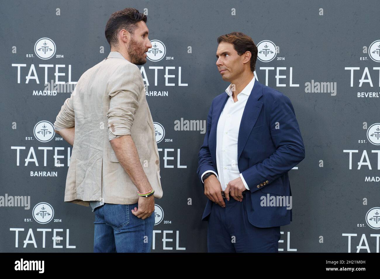 Madrid, Spain. 19th Oct, 2021. Rudy Fernandez (R) and Rafa Nadal (L) attend the presentation of the new Tatel restaurant in Beverly Hills, Madrid. (Photo by Atilano Garcia/SOPA Images/Sipa USA) Credit: Sipa USA/Alamy Live News Stock Photo
